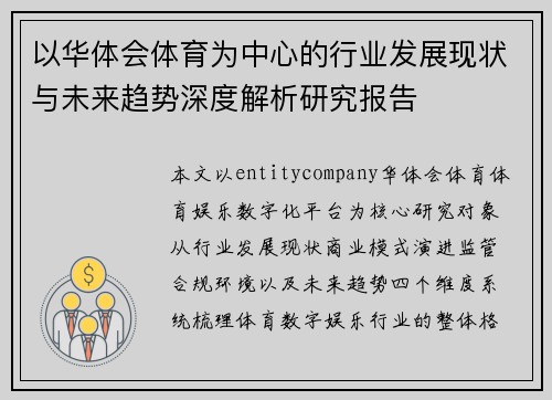 以华体会体育为中心的行业发展现状与未来趋势深度解析研究报告