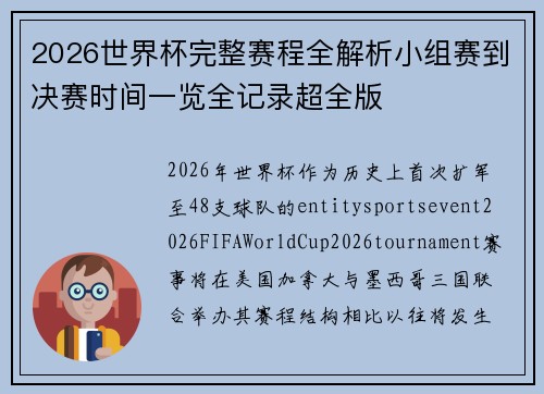 2026世界杯完整赛程全解析小组赛到决赛时间一览全记录超全版